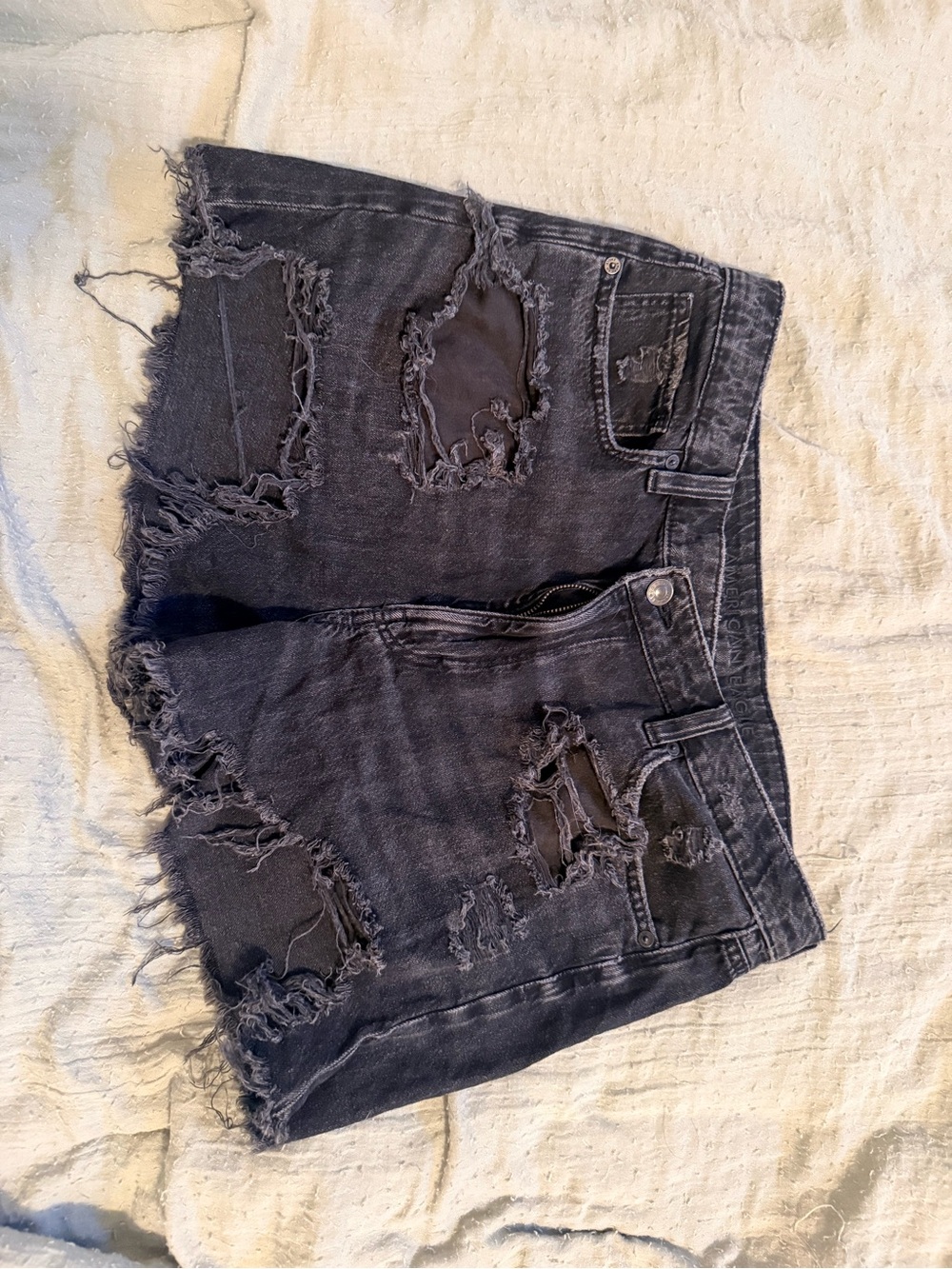 American Eagle Outfitters Black Distressed Denim Shortalls